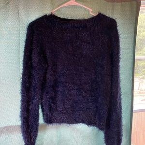 Cooper key dark royal blue fuzzy long sleeve sweater